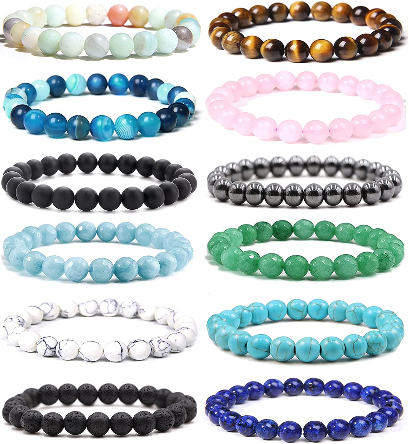 230816064228880_1 Jewdreamer 12Pcs Healing Stone Beaded Bracelets for Women Men Semi-Precious Gemstones Bracelets Crystal Beaded Bracelet Unisex Adjustable Stretch Bracelets 8MM - Image 1